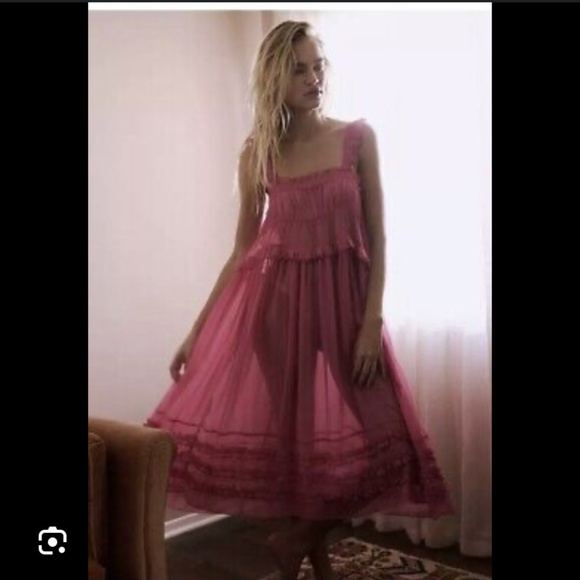 FP Intimatley Fly Me to The Moon Sheer Midi Slip Dress Medium M Med Pink - Picture 2 of 9